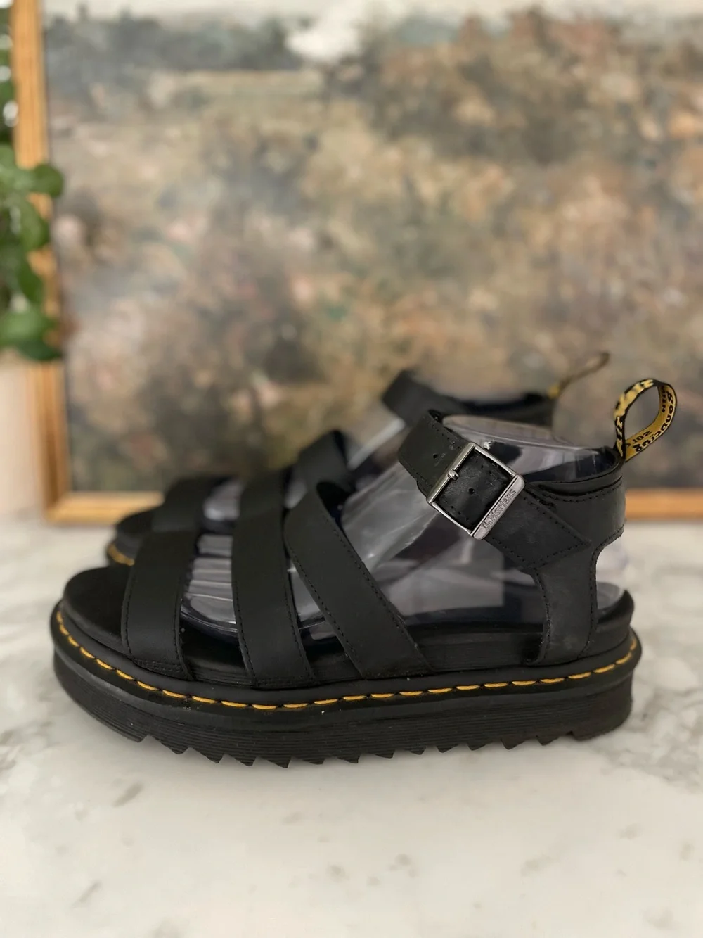 Dr. Marten Blaire Chunky Platform Sandals Size 9 Black Gladiator - Picture 3 of 8